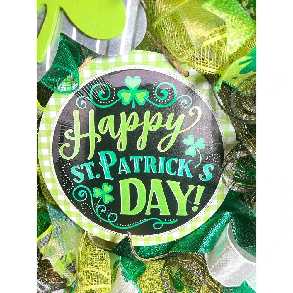 Handmade Happy St. Patrick’s Day Ribbon Prelit Wreath 22 ins LED W8